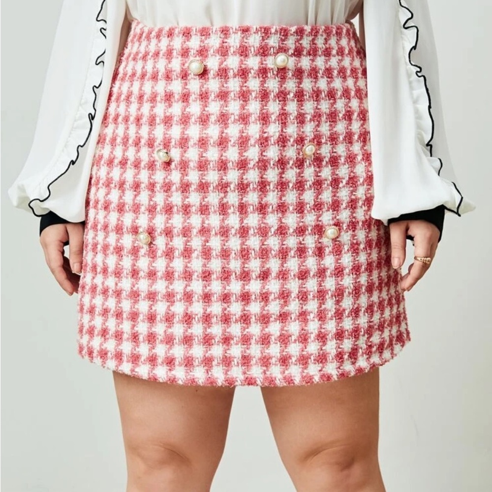 SHEIN Plus Houndstooth Print Tweed Skirt. Coral Pink / 20(4XL). NWOT
